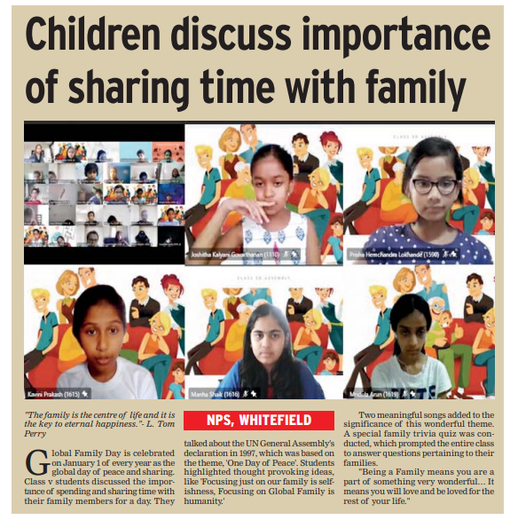 Global Family Day' published in Times NIE on 20 January 2021