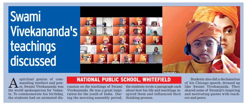 Swami Vivekananda Teachings Discussed at NPS Whitefield published in Times NIE on 21 January 2021